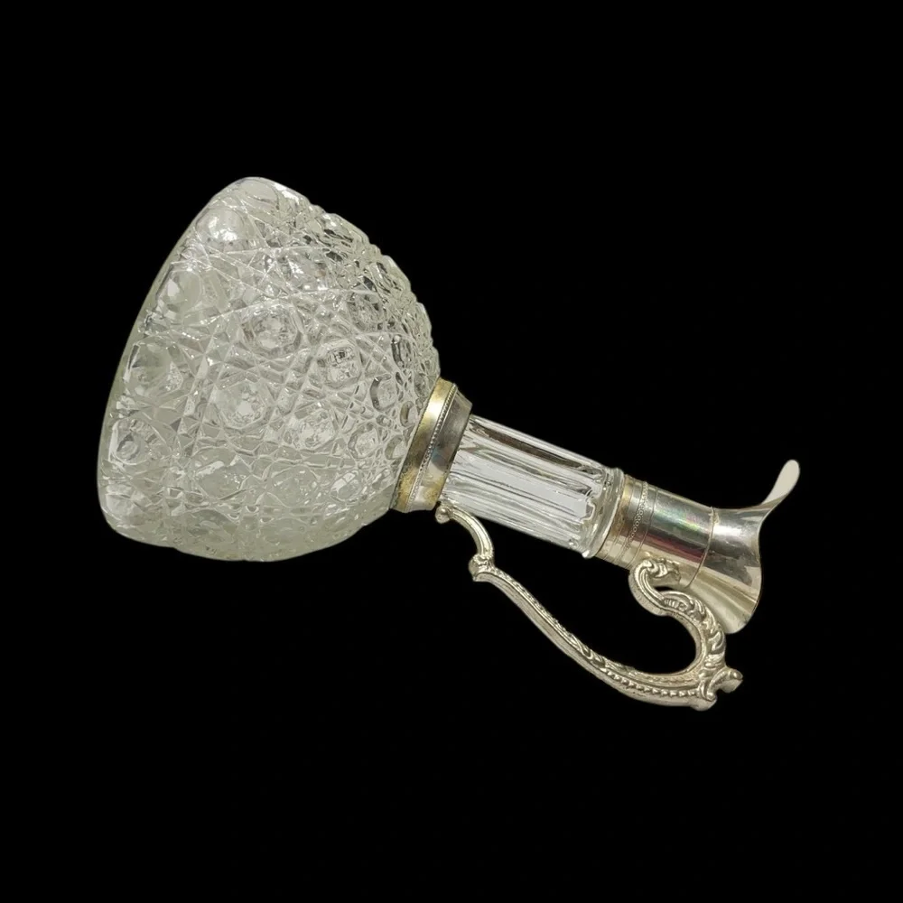 Pressed Glass Claret Jug Pitcher Decanter with Silver Plated Collar & Handle